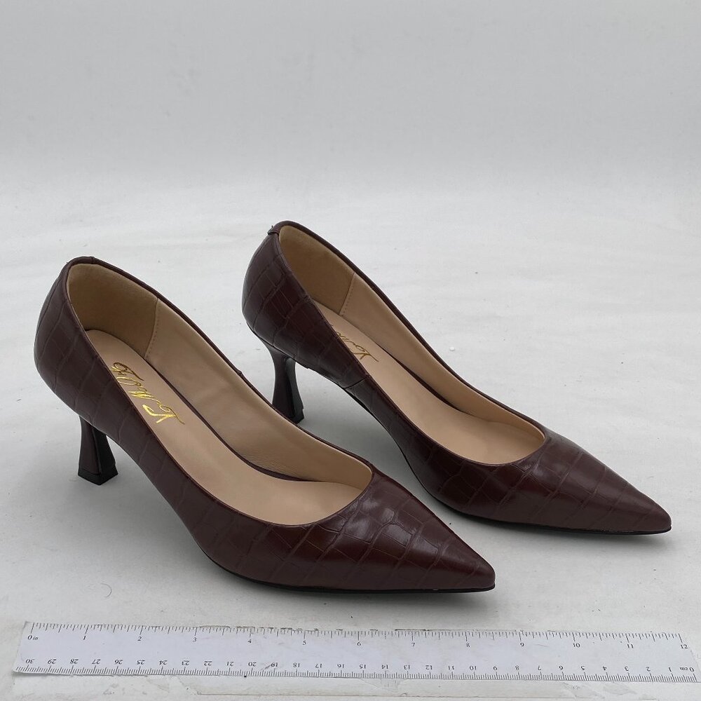Fowt Brown Solid Croc-Embossed Pointed Toe Pump S… - image 4
